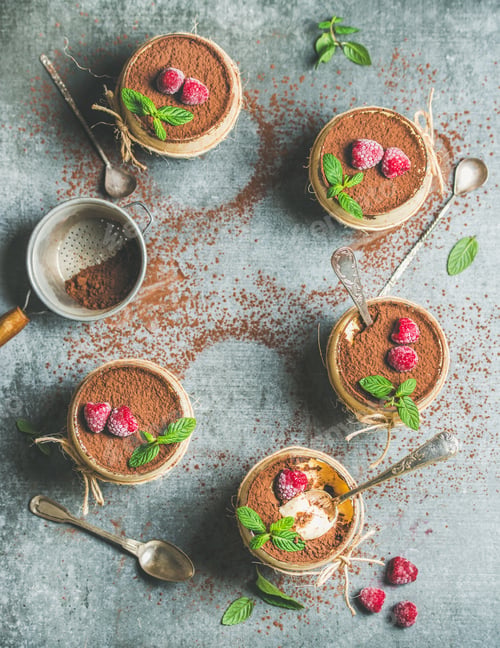 Preview: Homemade Italian dessert Tiramisu in glasses, copy space
