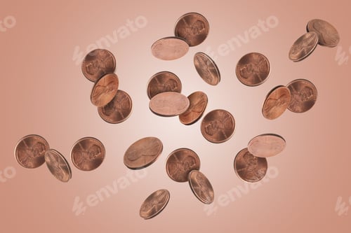 Preview: United States one cent coins in air or pink rose gold background