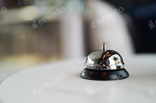 Preview: Hotel reception counter desk with service bell. front desk bell for call staff service.
