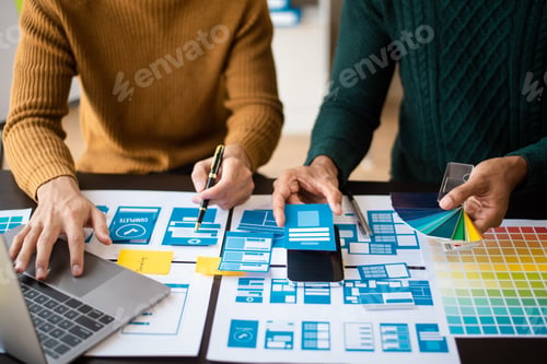 Preview: UX graphic designer planning application process development prototype wireframe