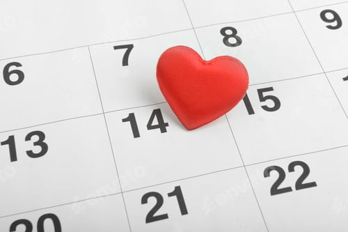 Preview: Valentine Concept, Red Heart On Calendar