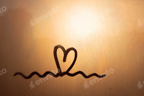 Preview: Heart painted on glass wet window in city