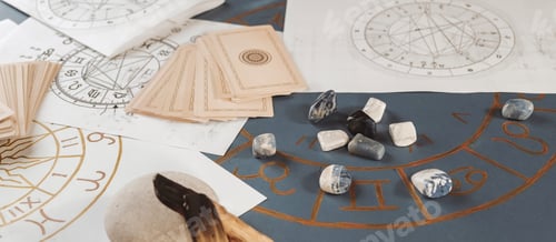 Preview: Astrology. Astrologer calculates natal chart and makes a forecast of fate.Tarot cards, Fortune