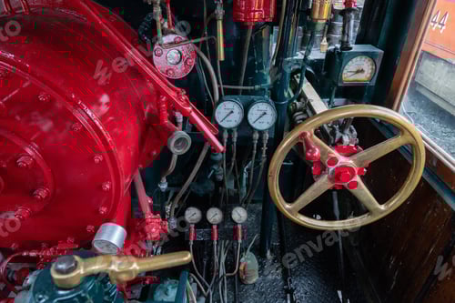 Preview: the train's diesel engine, railway track in depot of train