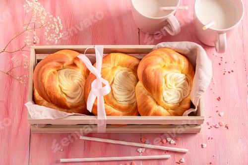 Preview: Sweet and tasty pudding yeast cake as traditional dessert.