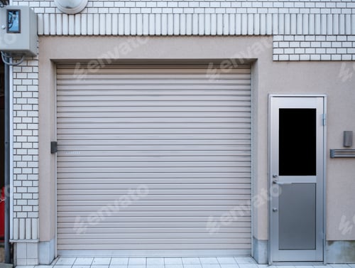 Preview: Garage with door residence on white brick