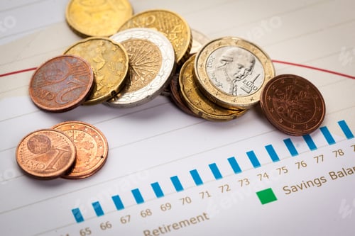 Preview: Graph Of Stock Market With Stacks Of Coins