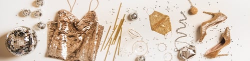 Preview: Flat-lay of New Year home party feminine look layout