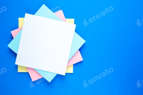 Preview: top view colored paper stickers on blue background hospital vaccine drug virus health lab covid-