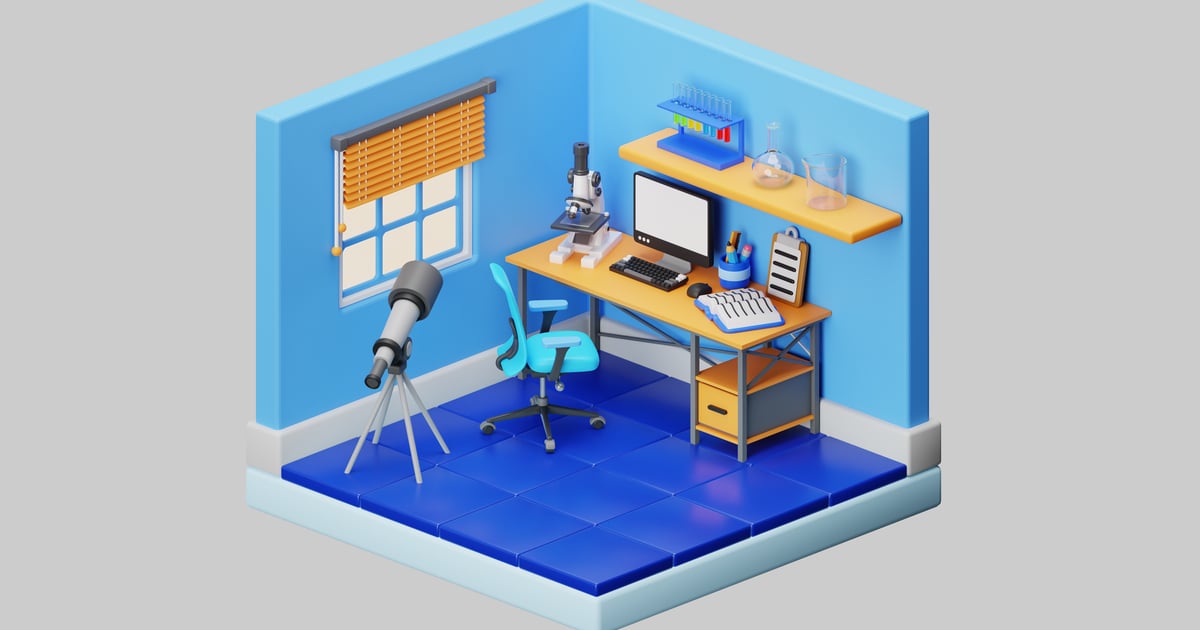 Isometric science lab room setup 3D, Incl. isometric & lab - Envato