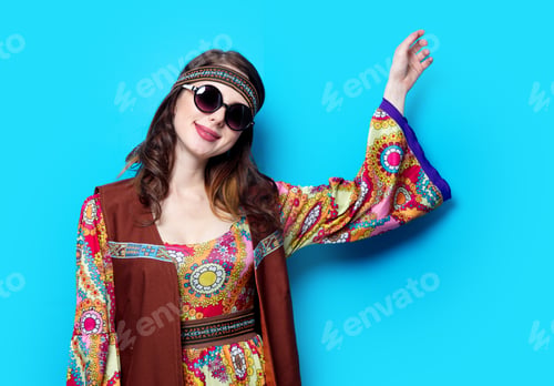 Preview: Portrait of Young hippie girl with sunglasses