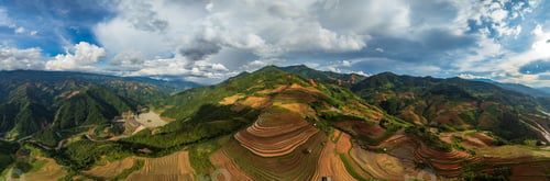 Preview: Aerial drone view panorama of terraced rice fields, Mu Cang Chai, Yen Bai, Vietnam