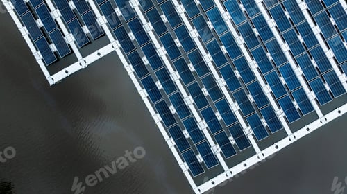 Preview: Aerial view floating solar panel cell platform system, Floating solar photovoltaic panel system