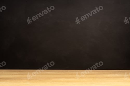 Preview: Blank blackboard and wooden table
