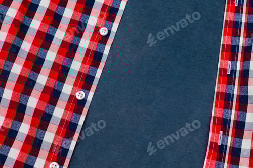 Preview: Plaid and Blue Fabric Background with Room for Text