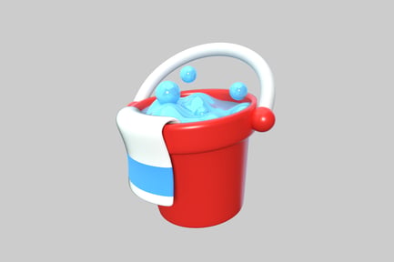 Preview: Cartoon bucket with water and rag