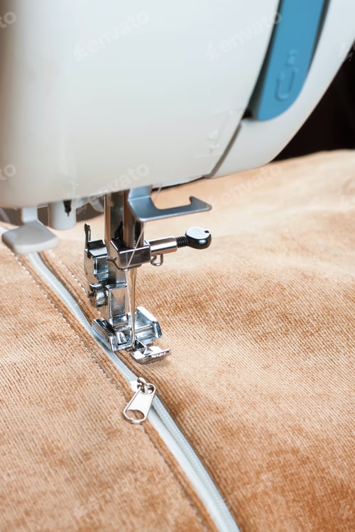 Preview: Modern Sewing Machine With Special Presser Foot Sews On The Zipper