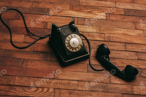 Preview: old retro telephone on chair technology antique classic style
