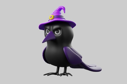 Cartoon raven witch halloween theme