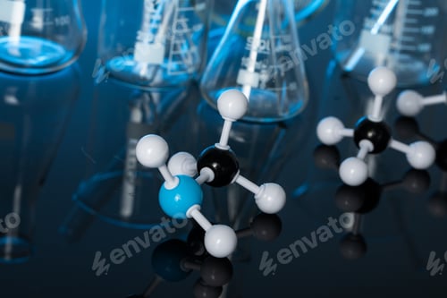 Preview: Closeup shot of molecular structures on a lab table