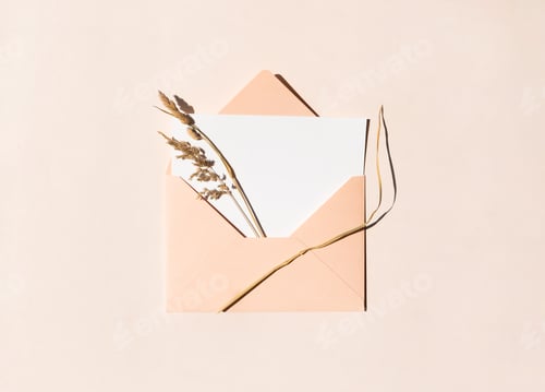 Preview: Mockup blank letter in envelope and dry decor field herbs