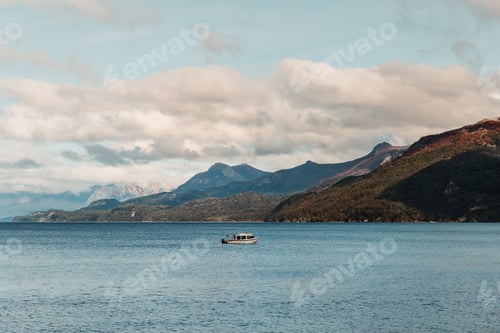 Preview: Boat floating on the water of the lake in the Nahuel Huapi National Park