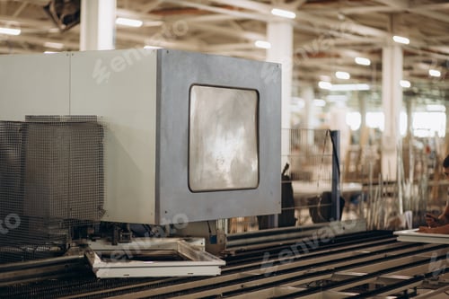 Preview: Automatic corner cleaning machine for PVC windows and doors sections with a window