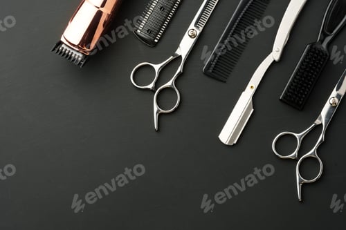 Preview: Tools for barbershop on black background studio shot