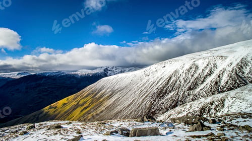 Preview: Snow covered Scafell pike, Lake district, Cumbria, UK