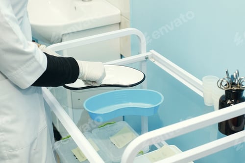 Preview: Careful young female doctor taking sterile glass ampoule for vaccination syringe