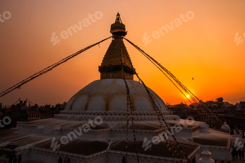 Preview: gloomy sunset over the Buddisht stupa
