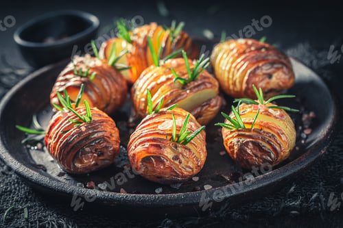 Preview: Freshly baked baked potatoes made with salt and rosemary