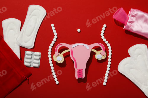 Preview: Silhouette of female figure with internal genitals, menstrual cycle concept