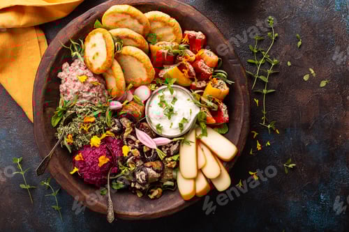 Preview: Vegetarian appetizers Georgian cuisine, bread, dips and cheese