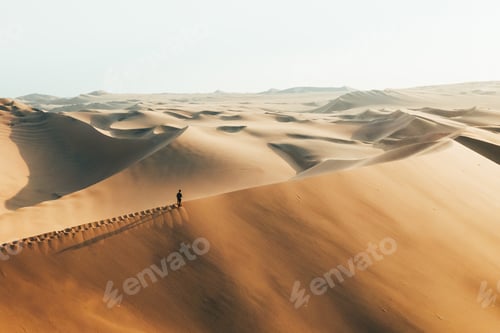 Preview: Person on sand dune in desert sunset of Huacachina, Ica, Peru, South America