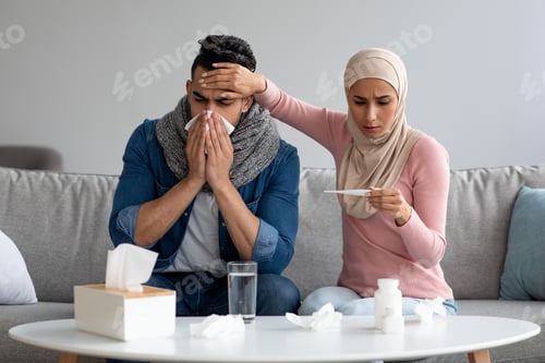 Preview: Loving wife in hijab take care of her sick husband