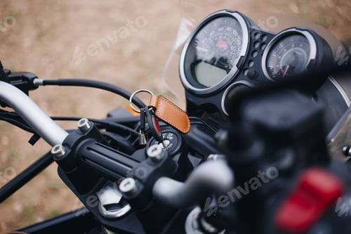 Preview: Close up of adventure motorcycle steering