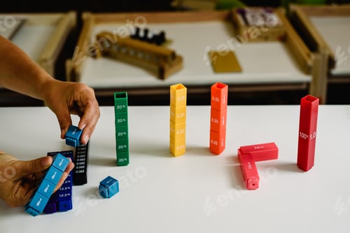 Preview: Toys and materials montessori in a classroom of a school for children