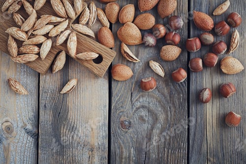 Preview: Variety of nuts: almonds, mountain almonds and hazelnuts