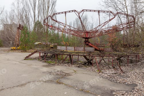 Preview: Attraction in amusement park in overgrown ghost city Pripyat.