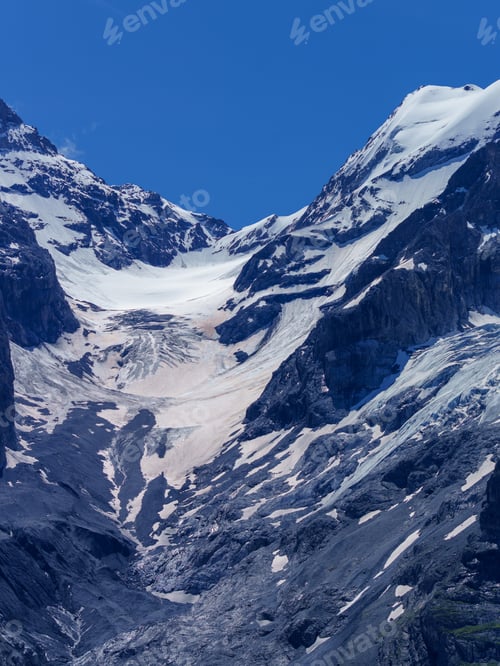 Preview: Mountain landscape along the road to Stelvio pass at summer. Glacier