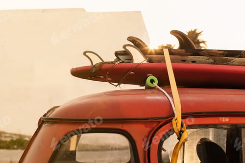 Preview: surfing retro car with surfboards