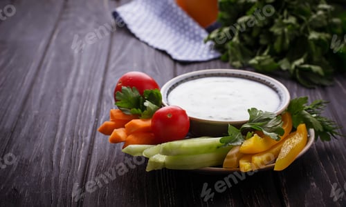 Preview: Fresh vegetables stick and yogurt dip