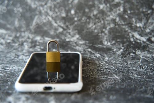 Preview: Cybersecurity concept. Smartphone and lock.