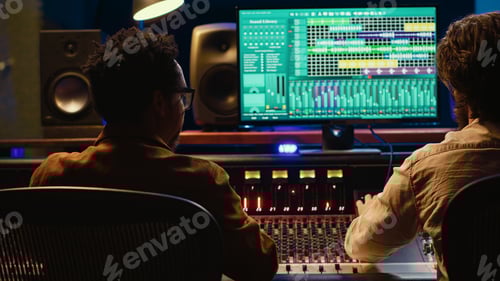 Preview: Two People Working on Sound Mixing Console