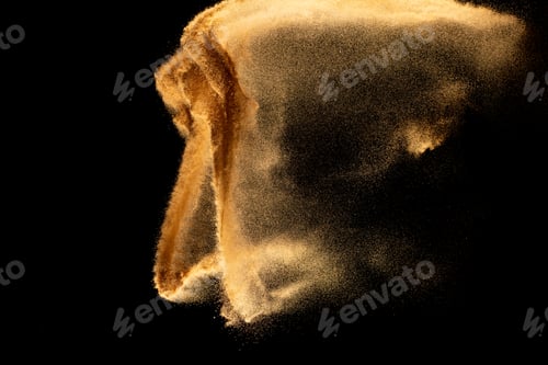 Preview: Dry river sand explosion.Brown color sand splash against black background.