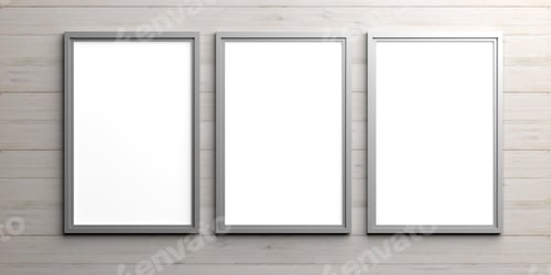 Preview: Silver frames on wooden background. 3d illustration