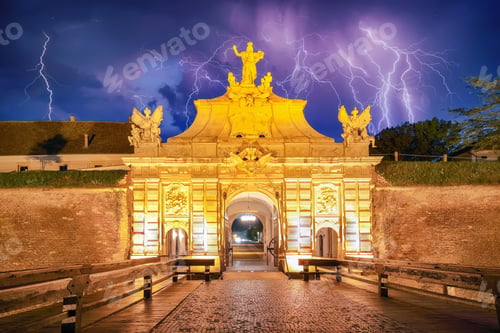 Preview: cityscape and View at principal gate for entrance in medieval fortress of Alba Iulia (Carolina)