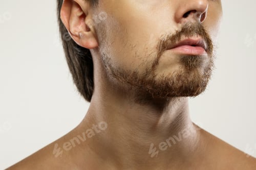 Preview: Closeup of male face with unshaved man with a unkempt beard