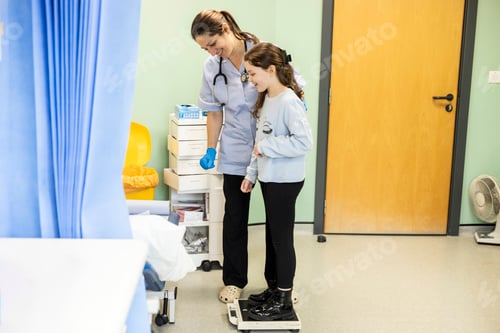 Preview: Nurse assisting a girl on a scale